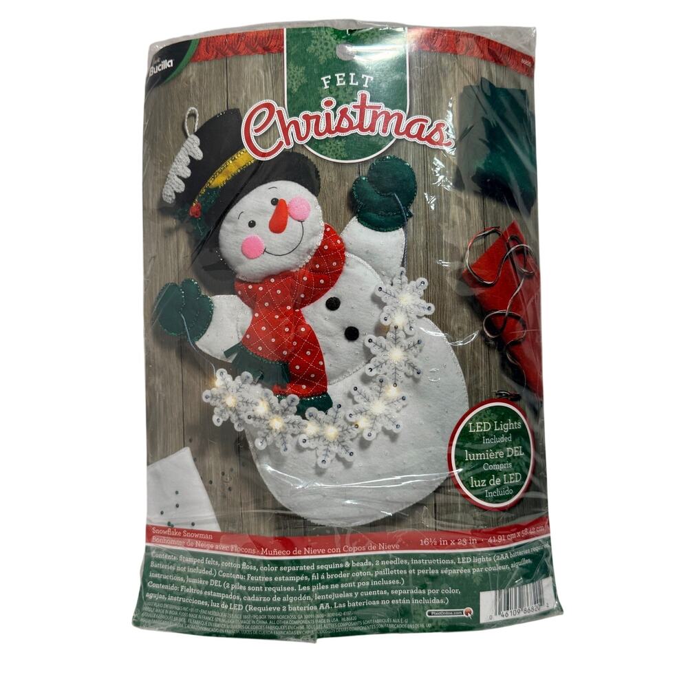 Bucilla 86820 Felt Snowman Wall Hanging Kit Lighted SNOWFLAKE SNOWMAN